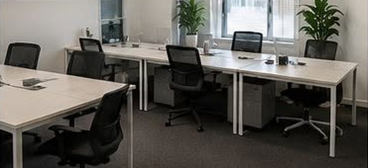 The same office after cleaning, clear desks and vacuumed carpet